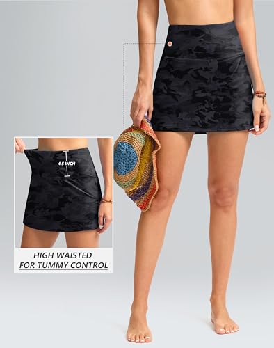 Image of SANTINY Women's High Waisted Swim Skirt with Pocket Tummy Control Tankini Swimsuit Bathing Suit Bottoms for Women