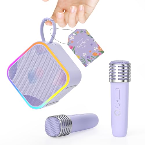 Mini Portable Karaoke Machine with 2 Wireless Mic,Home Karaoke System for Kids,Travel/Birthday Parties/Holidays,Bluetooth Speaker with Carry Handle,Ideal for Ages 3-12