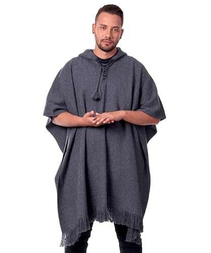 Alpaca Hooded Poncho for Men- Wool Cape with Hood - Winter Long Poncho - Comfortable House Coat-Solid Color2