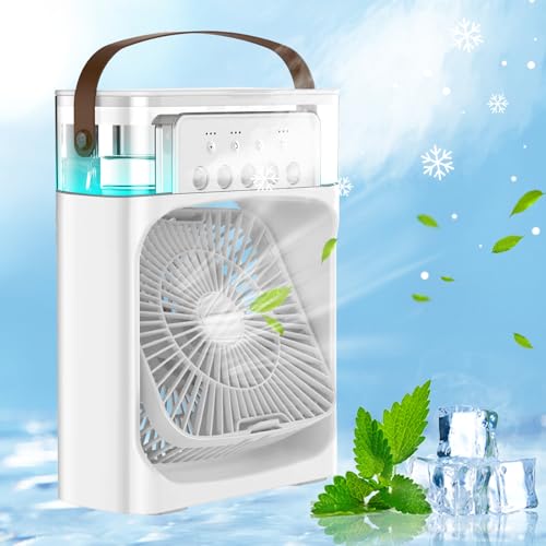 Mobile Klimaanlage, 3 In 1 Mini Klimaanlage, 7 Led Mini Luftkühler, Luftbefeuchter mit 3 Geschwindigkeiten, Kleine Klimaanlage für Zimmer,...