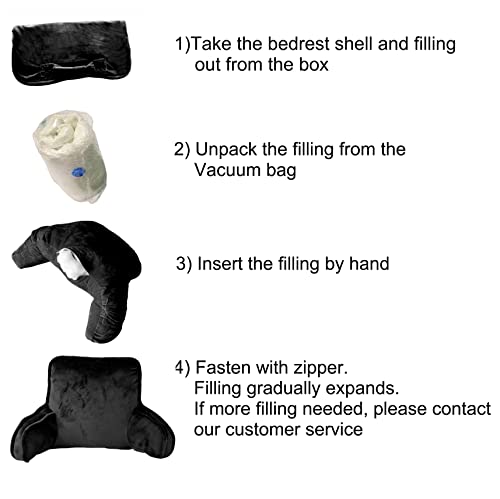 Home Soft Things Super Soft Do It Yourself Bedrest Reading Pillow Cover And Filling, Need Assembly, Lounger Backrest Pillow For Sitting In Bed With Arms Pockets, 20" X 18" X 17", Black #TOP7
