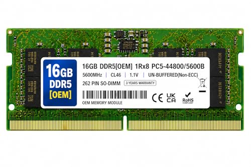 Image of 16GB DDR5 5600MHz OEM Laptop RAM Compatible with Samsung [Key Specs: PC5-44800 /5600B | 262-Pin SO-DIMM | CL46 | 1Rx8 | 1.1V | Non-ECC] | 3 Years Seller Warranty