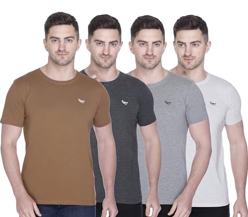 Image of Men's Plain Solid Regular Fit Half Sleeve Cotton Blend Casual Wear T-Shirt