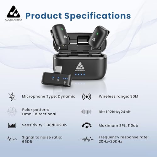 Image of Audio Array Wireless Mic | AI Noise Cancellation Mic, iPhone /Android Compatible, 32H Charging Case, Plug & Play for Vlogging, Streaming, Meetings & Video Recording