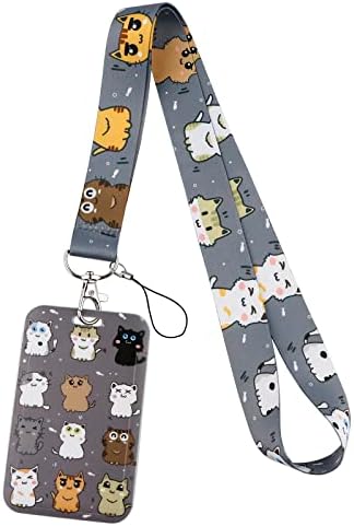 Juanooo Cute Cats Lanyard ID Card Holder for Keys for Girl Women Teacher Staff Lovely Gray Key Lanyard for ID Badge Wallet