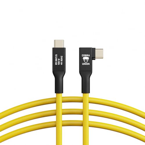 CobraTether Cable USB-C do USB-C 90°, 5m, Żółty
