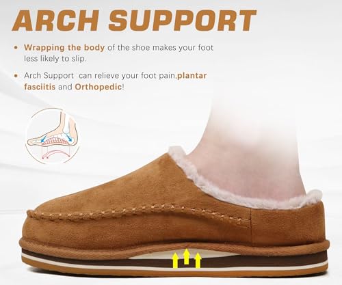 KuaiLu Mens Clog Slippers with Arch Support Suede Faux Fur Memory Foam Warm House Shoes Comfortable Slip-on Mans Bedroom Indoor Outdoor Slippers Rubber Sole4