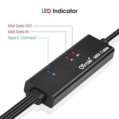OTraki USB C MIDI Cable 6.5Ft 2M In-Out MIDI to USB C Cable with LED Indicator 5 PIN DINs for Music Keyboard Piano to PC… - Image 6