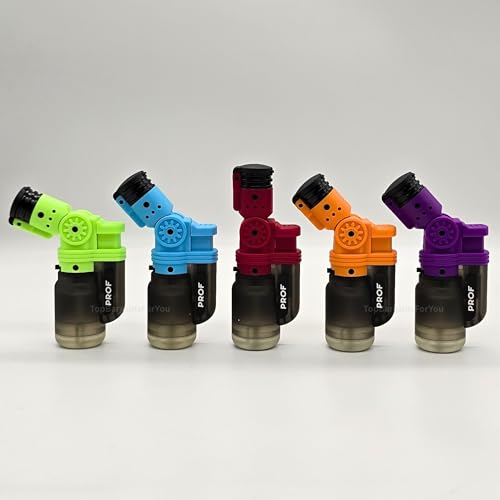 Zactly - PROF Colourful Rotary Adjustable Angle Butane Torch Lighters – Windproof, Dustproof Jet Flame, Refillable, Assorted Colors – Multipurpose Kitchen, BBQ, (5 x Colourful Rotary Lighters)