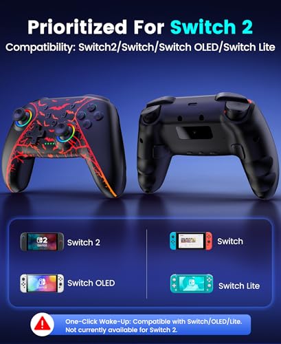 Image of Switch 2 Controller for Nintendo Switch 2 /Switch /OLED /Lite, Wireless Switch Controllers with Charging Dock, RGB Switch 2 Pro Controller with Hall Effect, Macro, Turbo and Vibration, Pumpkin Glow
