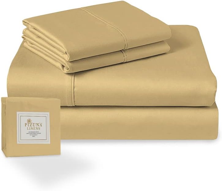 400 Thread Count Cotton Queen Size Sheet Set Tan, 100% Long Staple Cotton Soft Sateen Bed Sheets with Stylish 4 inch Hem, fit Upto 15 inch Deep Pocket (100% Cotton Tan Sheets Queen)