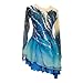 ZYDANC Women's Girls' Professional Ice Skating Dress Gradient Costume Long Sleeve Beaded Roller Skating Skirt Flower,Blue,8 Years