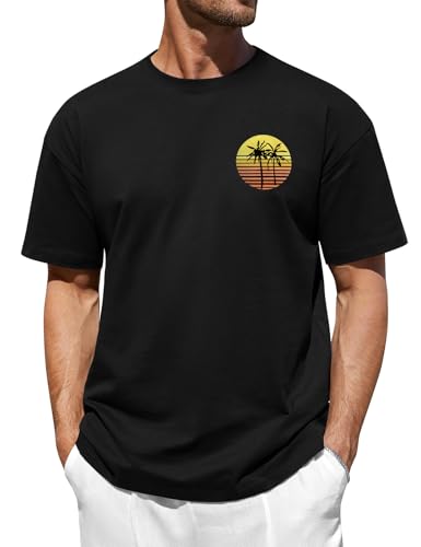 heekpek Camisetas Manga Corta Hombre Verano Algodon T Shirt Basica Camisetas Media Mang Cuello Redondo con Estampado, D Negro, XL