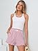 ANRABESS Womens Ruffle Boxer Shorts Pajama Gingham Shorts Summer Casual Lounge Sleep Plaid Beach Bottoms Pockets 2026 Trendy Pink White Stripe Large