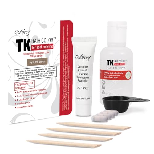 Godefroy Hair Color TK 4 Application and 1 oz Coloring Stain Remover Combo, Complete Coverage of Gray Hair Roots, Salon Quality Results - Light Ash Brown