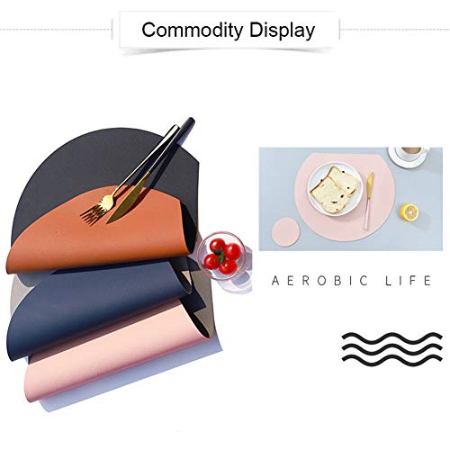 V-Shine Placemats For Dining Table Set Of 4 Washable Leather Placemat Non-Slip Kitchen Heat-Resistant Waterproof Table Place Mats And Coasters- Blue+Gray(Semicircle Placemats+Circular Coasters) #TOP6