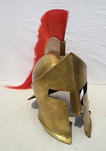 Miniatura 5 de AnNafi Casco medieval de la armadura del rey Leonidas griego espartano romano + pluma larga roja Casco Spartan Legions Accesorios de disfraz de