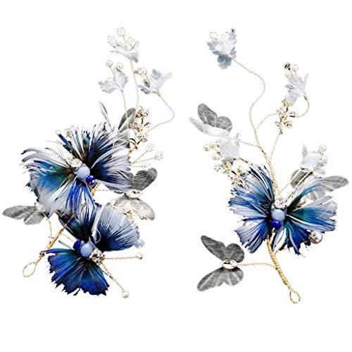Pluma Azul Boda Diadema JFDBGU Alta Bisutería con Perlas Finas 2