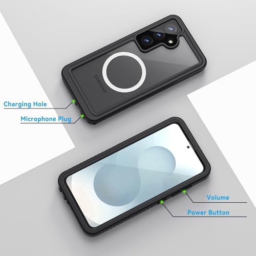 Image of Lanhiem Magnetic for Samsung Galaxy S25+ Plus Phone Case, IP68 Waterproof Dustproof Case with Built-in Screen Protector, Rugged Full Body Protective Cover for Galaxy S25 Plus 6.7 Inch, Black