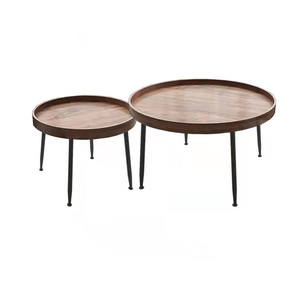 2Pcs Small Round Tea Coffee Tables Cute Wood Surface Metal Legs Sofa Side Table Home Balcony