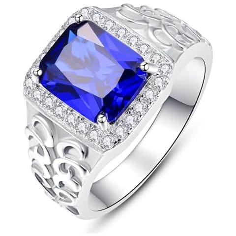 Bonlavie Blue Sapphire Silver Halo Wedding Band Cover