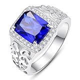 Bonlavie Silver Signet Rings for Men Promise Rings for Him Emerald Cut 8 * 10mm Created Sapphire September Birthstone Engagement Wedding Bands Size W