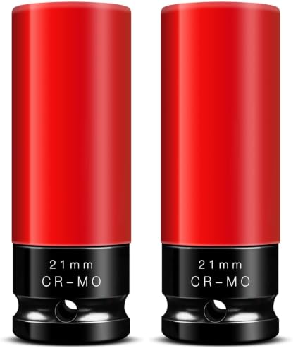 Image of BOEN 21mm 1 /2 inch Drive Wheel Protector Impact Socket, Non-Marring Lug Nut Thin Wall Deep Socket Set, Chrome-Molybdenum Steel, 6 Point, Color-Coded Protective Socket (Pack of 2)