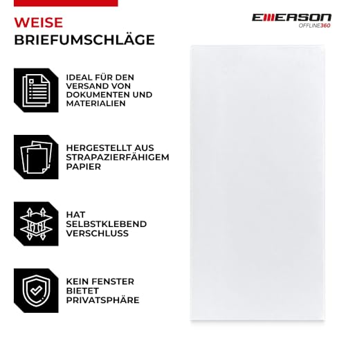 Emerson Briefümschlage DIN lang (100 Stück) Selbstklebender Briefumschlag ohne Fenster, weiße 110 x 220 mm, 80g/m², Geschäftsumschläge