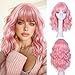 Lizzy Hair Pastel Pink Wigs for Women 14inch Natural Looking Short Bob Curly Wig with Air Bangs Charming Pink Wig