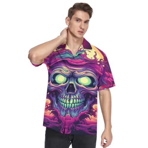 Chemise Hawaïenne Homme Crâne Pourpre Manches Courtes Casual Plage