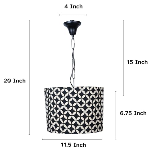 Image of Tu Casa Geomentric Print Fabric Glow Pendent Light Hanging Lamp For Bedroom, Living Room, Lounge, Office, Gifting Area Without Bulb For Home Decoration (Height - 20 inch)