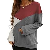 Womens Long Sleeve Crewneck Shirts Loose Fit Warm Tops Pullover Waffle Knit Sweaters Gray XL