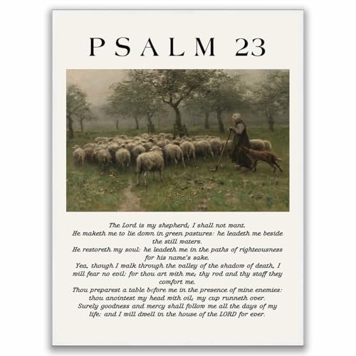 Psalm 23 The Lord is My Shepherd Religious Art, Vintage Christian Wall Art, Bible Verse Oil Painting for Living Room, Bedroom, or Office, Inspirational Scripture Print 12x16in Unframed