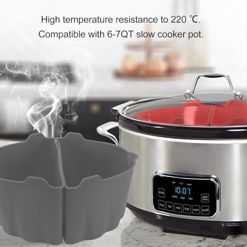 Miniatura 2 de 2pcs Silicone Slow Cooker Liner 6-7qt Divisor Para Cocina Para El Hogar Y Los Restaurantes, Fácil Y Ey Grey