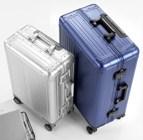 All Aluminum Magnesium Alloy Zipperless Checked Luggage, Hard Shell All Metal Carry on Luggage with 360° Spinner Wheels and Lock, Hardside Suitcase Rolling Case for Business Travel (Blue, 24 inch)2