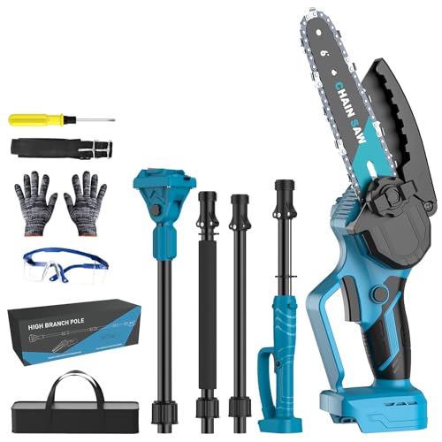 Kouamor Élagueuse télescopique sans fil de 15,2 cm - Mini tronçonneuse avec 2 batteries de 4,0 Ah - Tronçonneuse télescopique 2 en 1 - Système d'huile automatique - Réservoir d'huile de 30 ml