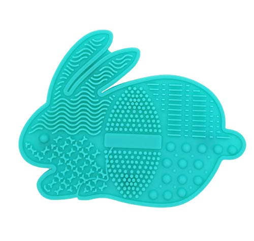 WAVALP Makeup Brush Cleaner Mat, Makeup Brush Cleaning Pad, Cosmetics Brush Cleaner, Portable Silicone Beauty Blender Washing Tool Scrubber Suction Cup (Green 1 Piece)