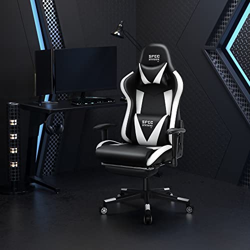 SpecStandard - Comfortabele gamingstoel met voetensteun, horizontale ligfunctie, verstelbare kantelweerstand, zwart/wit - Image 8