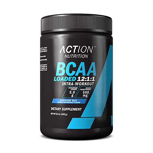 BCAA Loaded 12:1:1 EAA BCAA Amino Acid Muscle Recovery and Hydration Supplement Powder Drink Mix with 5g Leucine + 500mg Coconut Water Powder, Blueberry Haze - 30 Servings