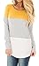 Womens Casual Color Block Tunic Tops Back Lace Long Sleeve T-Shirt Blouses Yellow XL