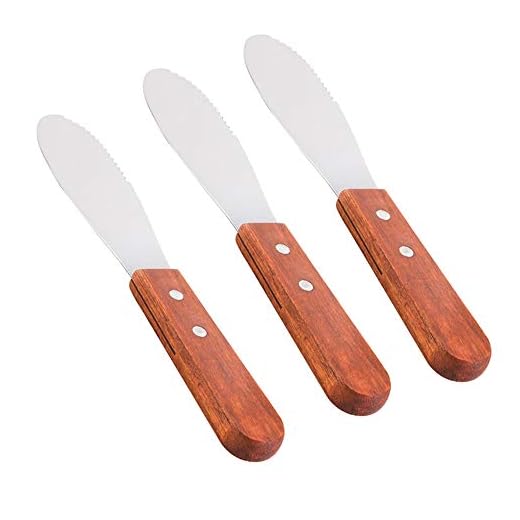 Tezzorio (3 Pack) 7-Inches Sandwich Spreader, Wide Stainless Steel 3 1/2" Long Blade with Wooden Handle Butter Spreader, Jam, Cream Cheese, Condiment Spreader