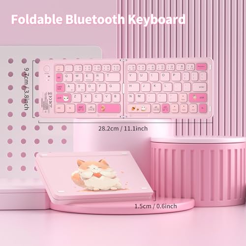 Image of jar-owl Foldable Compact Keyboard,Portable Bluetooth Keyboard, Pocket-Sized Wireless Travel Keyboards for iPad, Smartphone, Tablet and Laptop - Pink