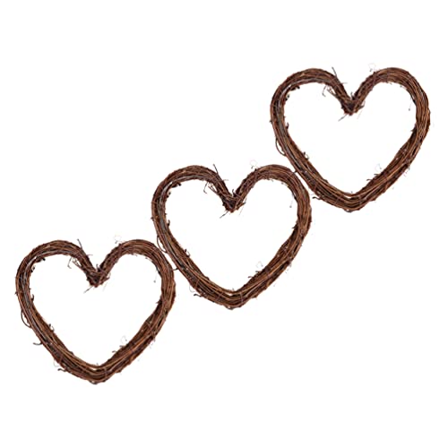 HEALLILY 3pcs Christmas Heart Shape Rattan Hoop Twig Grapevine Heart Shaped Garland Hanging Wreaths Rattan Window Door Decor DIY Craft Projects Coffee