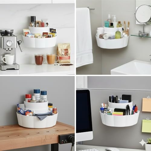 Image of BRANCO Self Adhasive Multipurpose Organizer, 2-Tier White Storage Shelf with Multiple Compartments, Water-Resistant Personal Care Items Storage Solution, Countertop Installation,