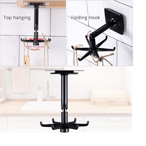 Image of 2 Pack Self-Adhesive Wall Hangers for Kitchen Bathroom Bedroom Office Storage Heavy Duty No-Drill 360 Rotating Utility Hooks for Utensils Towels Keys Accessories Strong Wall Mount Organizer