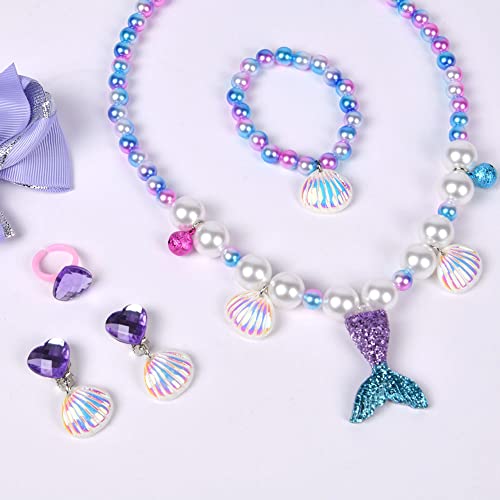 OSDUE Meerjungfrau Schmuckset Mädchen, Meerjungfrau Kinderschmuck Enthalten Halskette, Ringe, Armbänder, Ohrring, Kinderschmuck Set für Party Geschenk (5 Stück)