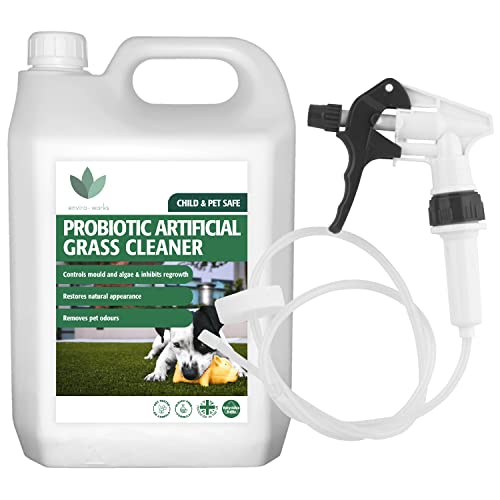 Enviro Works - Artificial Grass Cleaner - 5 Litre - Probiotic Formula - Pet Urine Odour Remover - with Long Hose Trigger, White