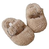 Mädchen-Hausschuhe, Fleecefutter, gemütlich, für drinnen und draußen, weiche Sohle, warme Winter-Kinderschuhe, Kunststulpen, für Alter von 3 bis 10 Jahren, 01 Beige, 32 EU