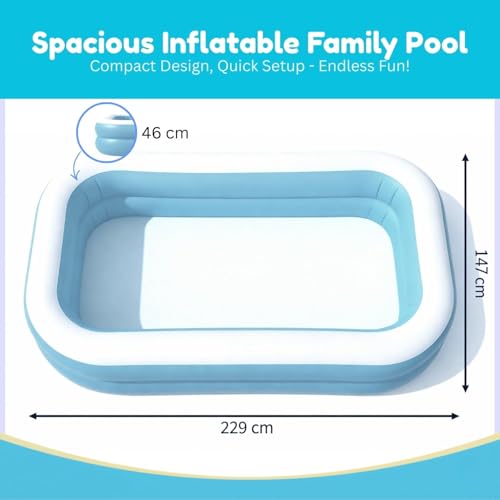 Image of 7.5 Ft Inflatable Swimming Pool for Adults & Kids with Electric Pump | Large Rectangular Family Pool | Thick PVC Leak-Proof Portable Bath Tub for Garden, Terrace, Outdoor Summer (A 7.5 Feet)