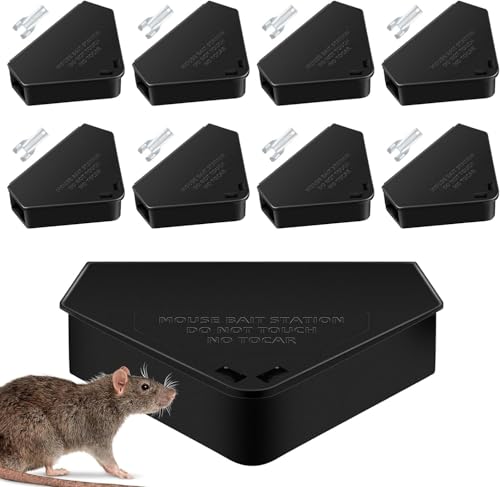 KSLDNZMA 8 Stück Rattenköderbox mit Schlüsseln,Köderbox Ratten,Mäuseköderbox | Wiederverwendbar | für Ratten, Mäuse und Nagetiere, Kinder- und haustierfreundlich (Köder Nicht Enthalten,Schwarz)